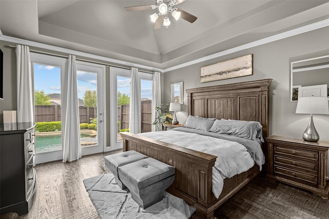 429 S Hampton Ct, Lewisville, TX 75056 - bedroom featuring access to outside, multiple windows, and a raised ceiling