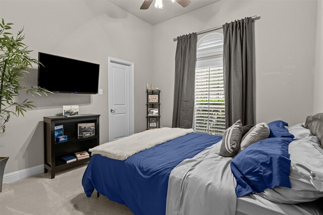 429 S Hampton Ct, Lewisville, TX 75056 - bedroom with light carpet, ceiling fan, and baseboards