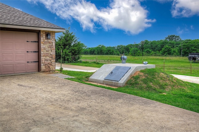 entry to storm shelter with a lawn