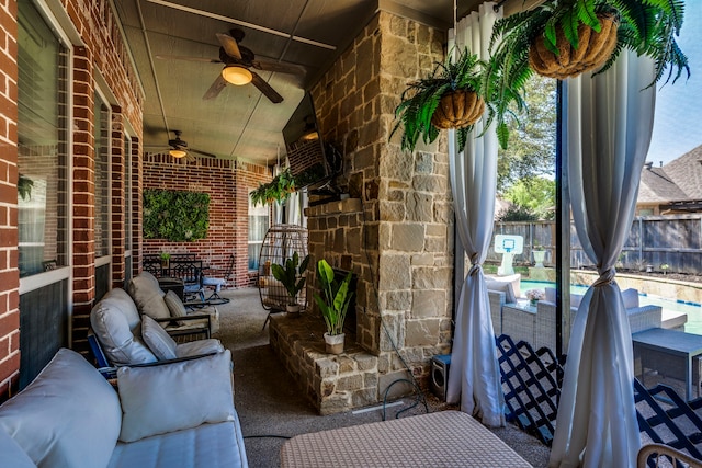 500 Lismore Dr, Mansfield, TX 76063 - view of patio featuring an outdoor living space, an outdoor pool, ceiling fan, and fence