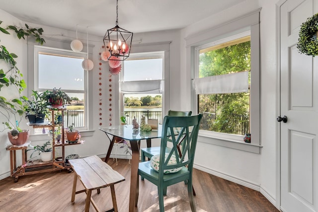 105 Park Trail Pl, Joshua, TX 76058 - dining space featuring a chandelier, wood finished floors, and baseboards