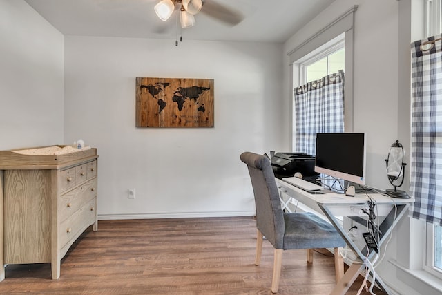 105 Park Trail Pl, Joshua, TX 76058 - office with ceiling fan, wood finished floors, and baseboards