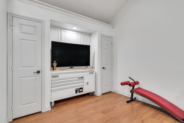 105 Park Trail Pl, Joshua, TX 76058 - workout room featuring light wood-style flooring and baseboards