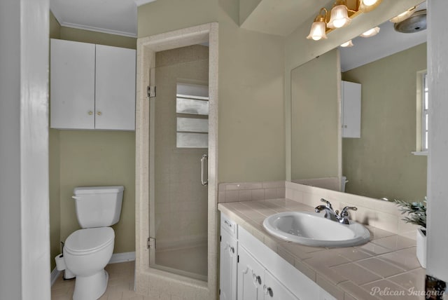 7321 Montclair Dr, Shreveport, LA 71105 - full bath with a shower stall, vanity, toilet, and tile patterned flooring