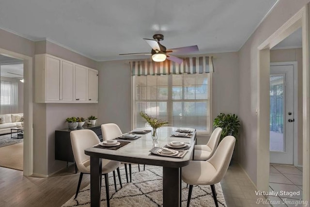 7321 Montclair Dr, Shreveport, LA 71105 - dining area with a ceiling fan, ornamental molding, and baseboards