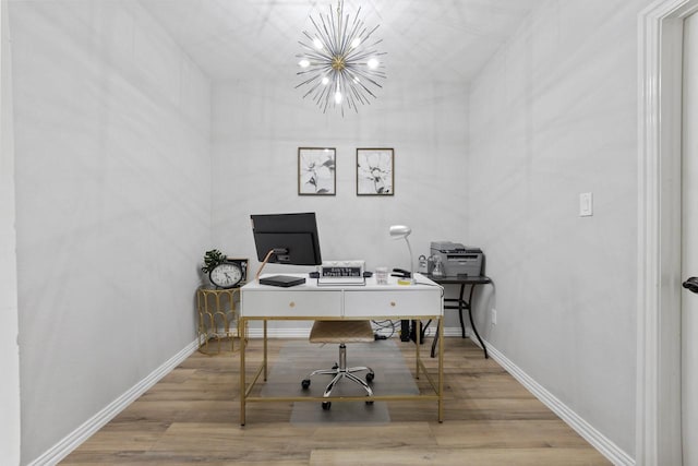 847 Bentwater Pkwy, Grand Prairie, TX 75104 - office featuring a chandelier, wood finished floors, and baseboards