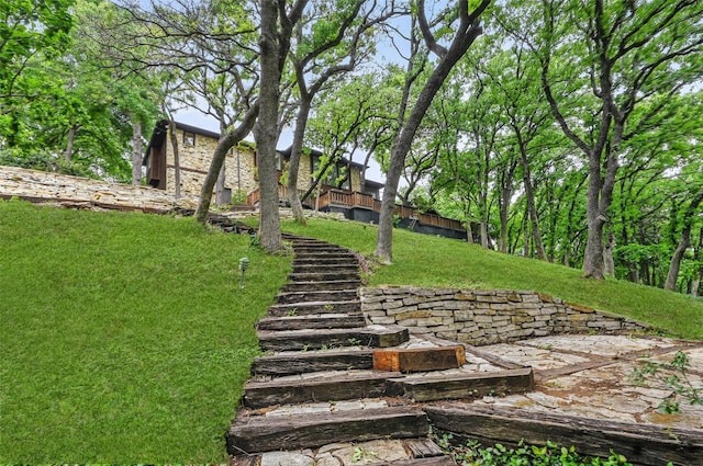 view of yard with stairs