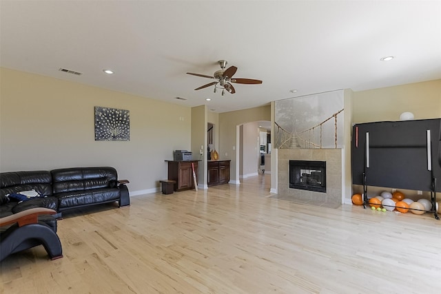 232 Wilshire Dr, Coppell, TX 75019 - living room with visible vents, baseboards, ceiling fan, recessed lighting, and wood finished floors