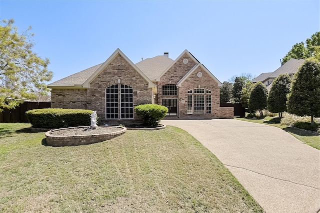 232 Wilshire Dr, Coppell, TX 75019 - view of front facade with a shingled roof, brick siding, fence, and a front lawn
