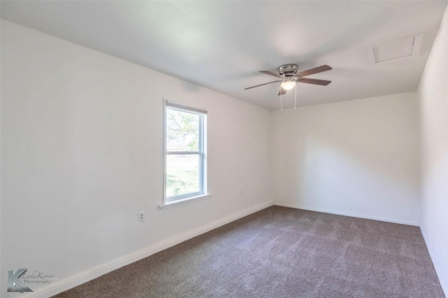 2326 N Mockingbird Ln, Abilene, TX 79603 - unfurnished room featuring carpet flooring, baseboards, a ceiling fan, and attic access