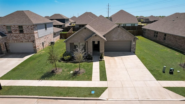 view of front of home featuring brick siding, driveway, and a residential view