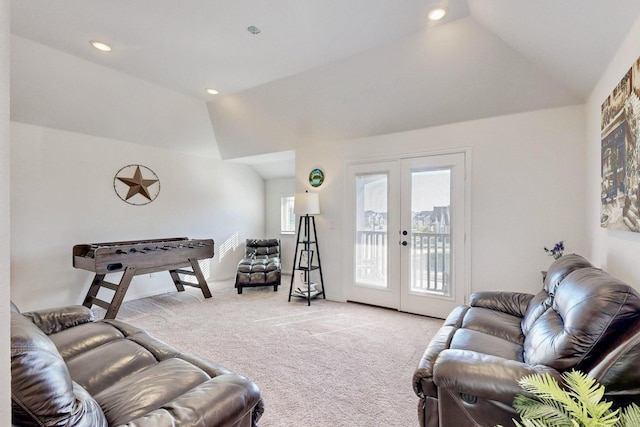 1979 Frediano Ln, Mclendon Chisholm, TX 75032 - living area featuring lofted ceiling, light carpet, french doors, and recessed lighting