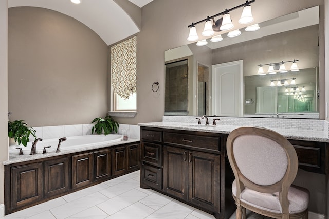 3 Asheville Ln, Trophy Club, TX 76262 - full bath featuring a bath, tiled shower, vanity, and backsplash