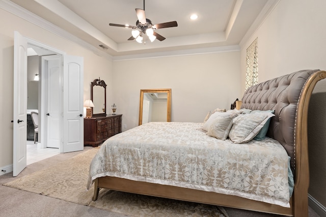 3 Asheville Ln, Trophy Club, TX 76262 - carpeted bedroom featuring a raised ceiling, ceiling fan, and recessed lighting