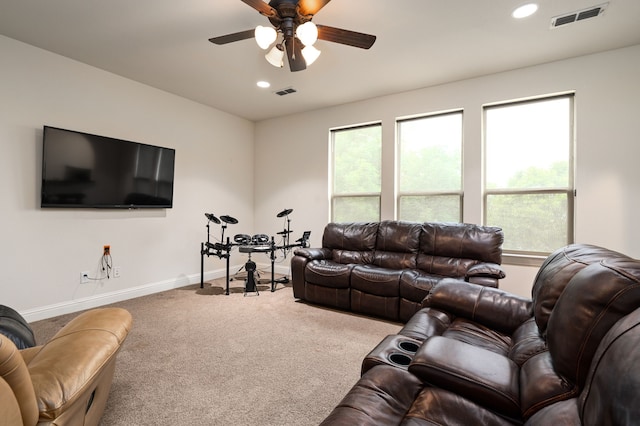 3 Asheville Ln, Trophy Club, TX 76262 - carpeted living room featuring ceiling fan, baseboards, and recessed lighting