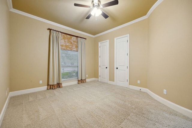 4401 Sorrel Ct, Flower Mound, TX 75028 - spare room featuring ornamental molding, a ceiling fan, carpet flooring, and baseboards