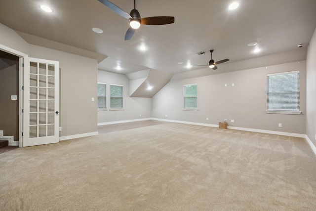 4401 Sorrel Ct, Flower Mound, TX 75028 - additional living space with a ceiling fan, light colored carpet, baseboards, and recessed lighting