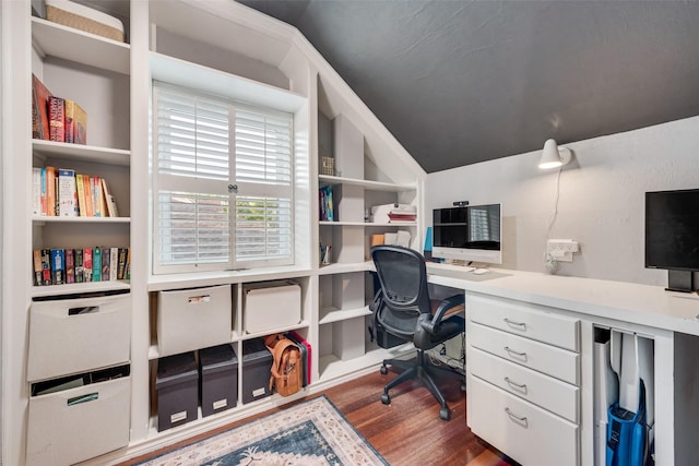 9375 Springwater Dr, Dallas, TX 75228 - office featuring wood finished floors and vaulted ceiling