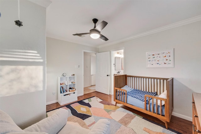 9375 Springwater Dr, Dallas, TX 75228 - bedroom with wood finished floors, baseboards, ornamental molding, a ceiling fan, and radiator heating unit