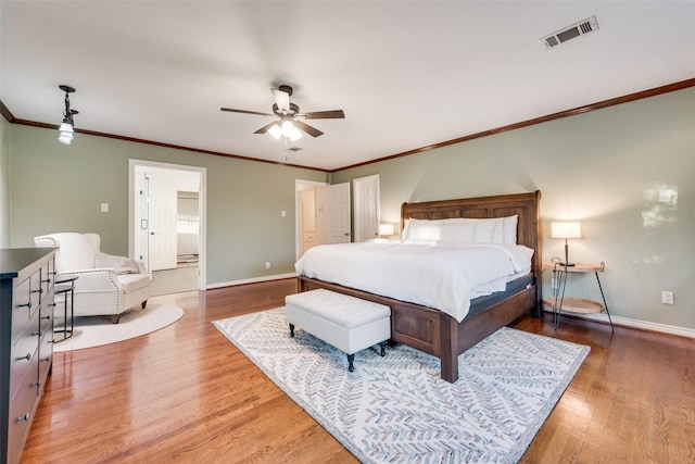 9375 Springwater Dr, Dallas, TX 75228 - bedroom with wood finished floors, baseboards, ornamental molding, and ceiling fan