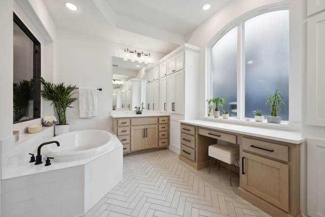 2720 Whirlaway Ct, Celina, TX 75009 - full bathroom featuring vanity, a garden tub, and recessed lighting