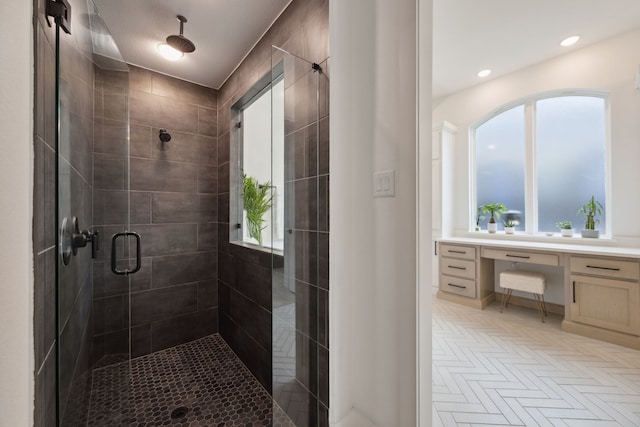 2720 Whirlaway Ct, Celina, TX 75009 - full bath featuring a shower stall, recessed lighting, and vanity
