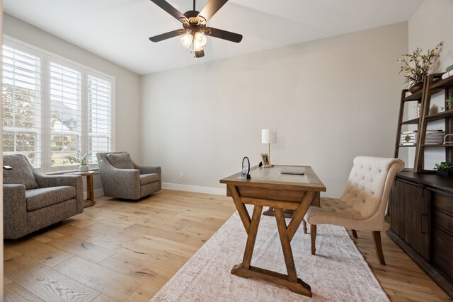 2720 Whirlaway Ct, Celina, TX 75009 - office space with a ceiling fan, light wood-style floors, and healthy amount of natural light