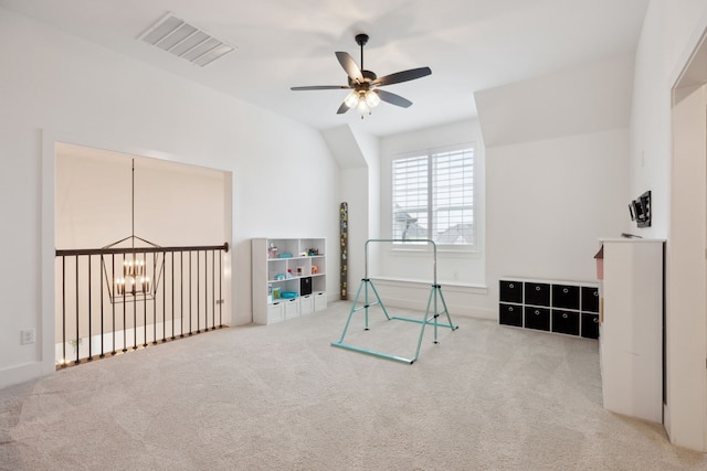 2720 Whirlaway Ct, Celina, TX 75009 - recreation room with carpet, a chandelier, a ceiling fan, and baseboards