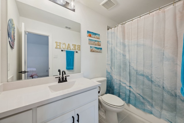2720 Whirlaway Ct, Celina, TX 75009 - ensuite bathroom with vanity, toilet, tile patterned flooring, and shower / bath combination with curtain