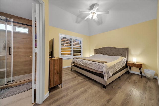 2325 Heather Ridge Dr, Flower Mound, TX 75028 - bedroom featuring lofted ceiling, ceiling fan, baseboards, and wood finished floors