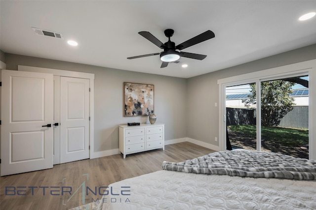 11006 Ferndale Rd, Dallas, TX 75238 - bedroom featuring baseboards, recessed lighting, visible vents, access to exterior, and wood finished floors