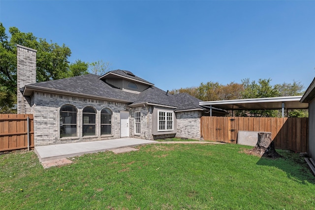 820 Craig Dr, Mesquite, TX 75181 - rear view of property featuring a patio, brick siding, a chimney, a gate, and a shingled roof
