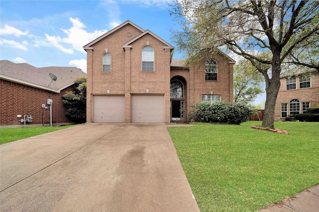 8625 Luzerne Dr, Mckinney, TX 75072 - traditional-style home featuring brick siding, an attached garage, a front lawn, and concrete driveway