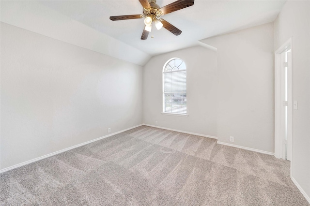 8625 Luzerne Dr, Mckinney, TX 75072 - empty room featuring light carpet, baseboards, a ceiling fan, and lofted ceiling