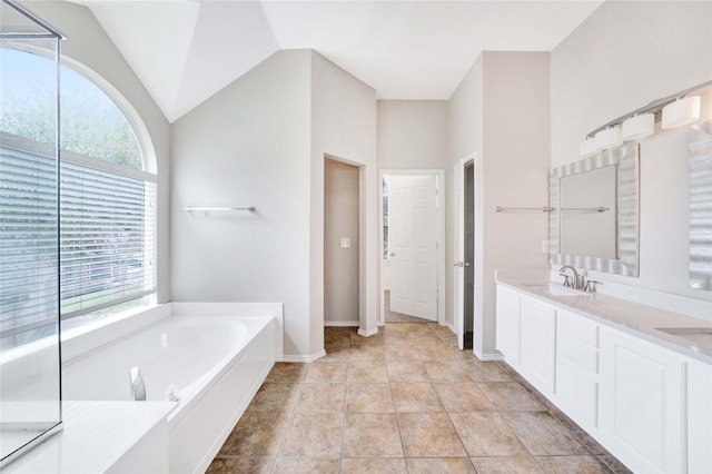 8625 Luzerne Dr, Mckinney, TX 75072 - full bath with a bath, a healthy amount of sunlight, a sink, and vaulted ceiling