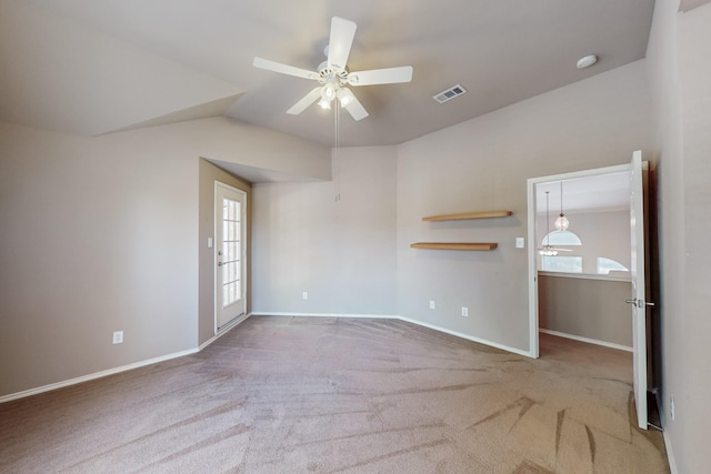 104 Bayonne Dr, Mansfield, TX 76063 - spare room featuring carpet, a ceiling fan, baseboards, and lofted ceiling