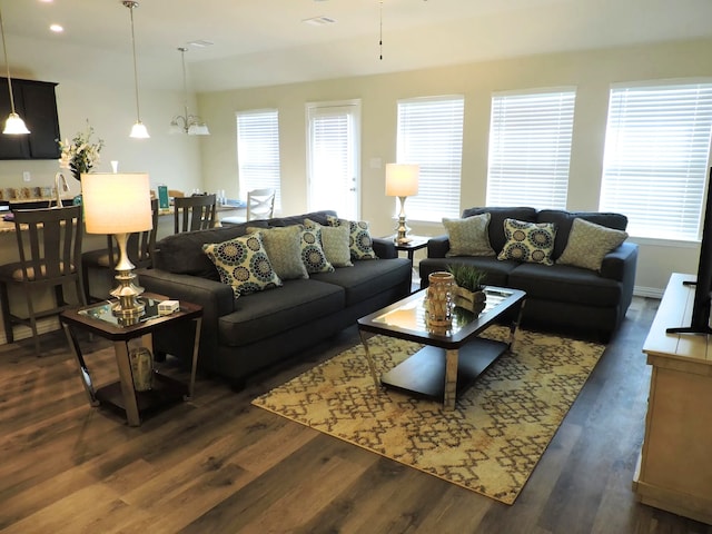 112 Westview Dr, Gun Barrel City, TX 75156 - living room featuring healthy amount of natural light, dark wood-style floors, and recessed lighting
