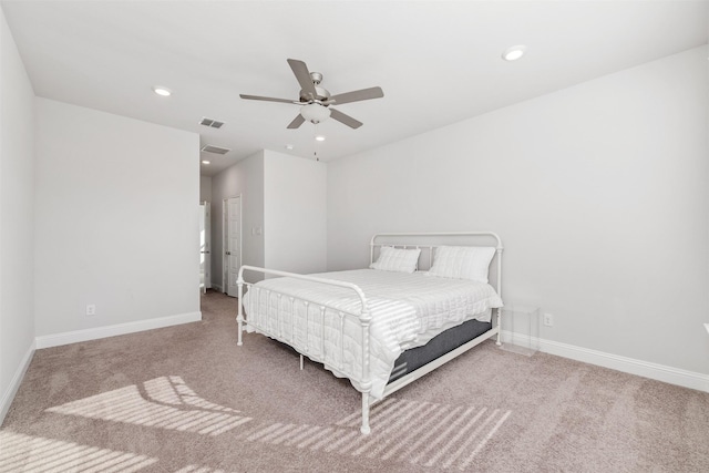 3733 Patience Blvd E, Dallas, TX 75236 - bedroom featuring visible vents, baseboards, ceiling fan, carpet floors, and recessed lighting