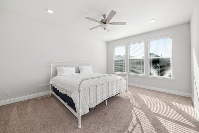 3733 Patience Blvd E, Dallas, TX 75236 - bedroom with baseboards, recessed lighting, light carpet, and a ceiling fan