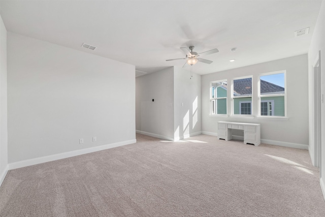 3733 Patience Blvd E, Dallas, TX 75236 - empty room featuring baseboards, visible vents, light colored carpet, and a ceiling fan