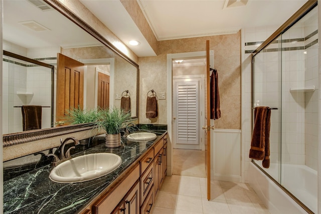 625 Estates Dr, Copper Canyon, TX 75077 - full bath with bath / shower combo with glass door, tile patterned flooring, and double vanity