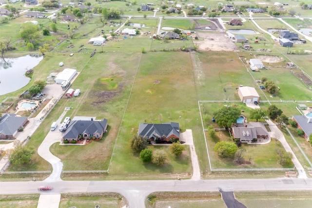 birds eye view of property featuring a water view and a residential view