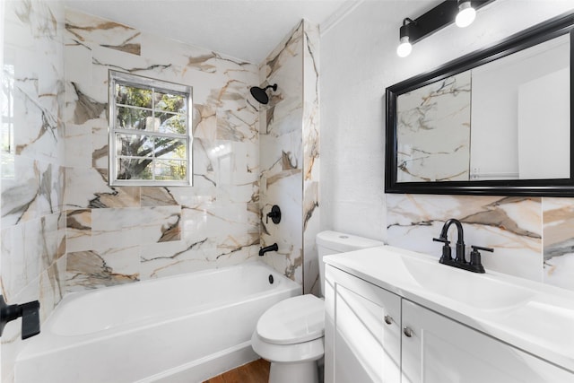 1909 Sycamore Dr, Mesquite, TX 75149 - bathroom with toilet, shower / bath combination, vanity, and wood finished floors