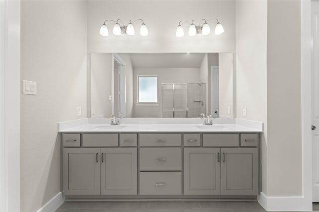 2900 Barbary, Mckinney, TX 75071 - full bath with double vanity, baseboards, a stall shower, and a sink
