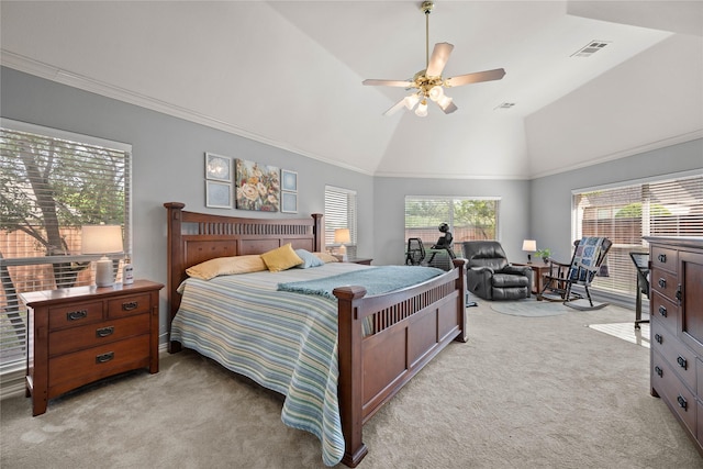 953 Waterbury Way, Keller, TX 76248 - bedroom featuring light carpet, high vaulted ceiling, and a ceiling fan