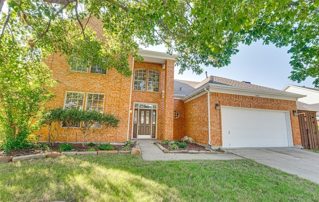 4032 Guthrie Dr, Plano, TX 75024 - traditional-style home with driveway, a shingled roof, an attached garage, brick siding, and a front lawn