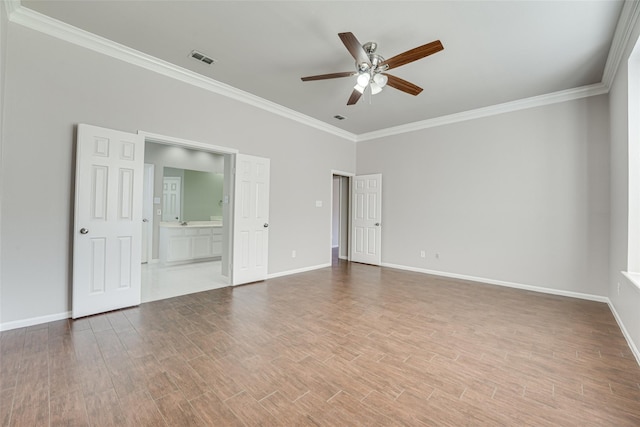 4032 Guthrie Dr, Plano, TX 75024 - spare room featuring ceiling fan, ornamental molding, and wood finished floors