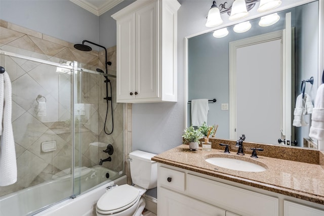 2890 Creekwood Ln, Prosper, TX 75078 - full bathroom featuring bath / shower combo with glass door, vanity, and ornamental molding