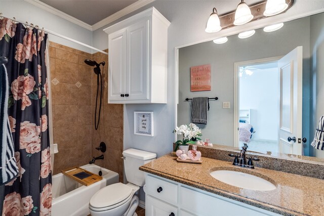 2890 Creekwood Ln, Prosper, TX 75078 - full bath featuring vanity, shower / bath combination with curtain, and crown molding