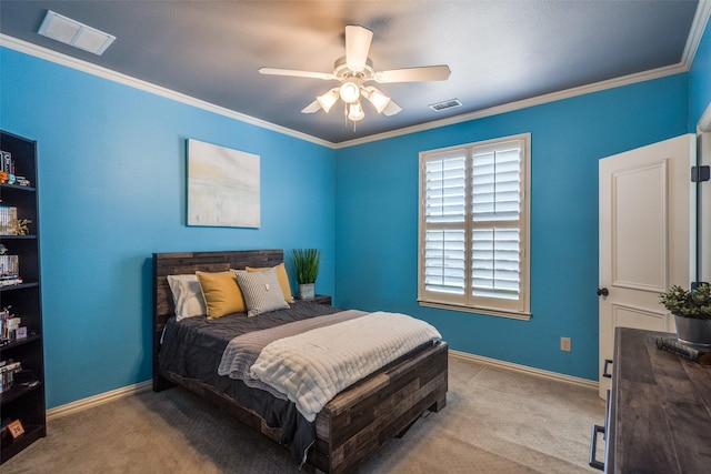2890 Creekwood Ln, Prosper, TX 75078 - bedroom featuring carpet flooring, crown molding, and a ceiling fan